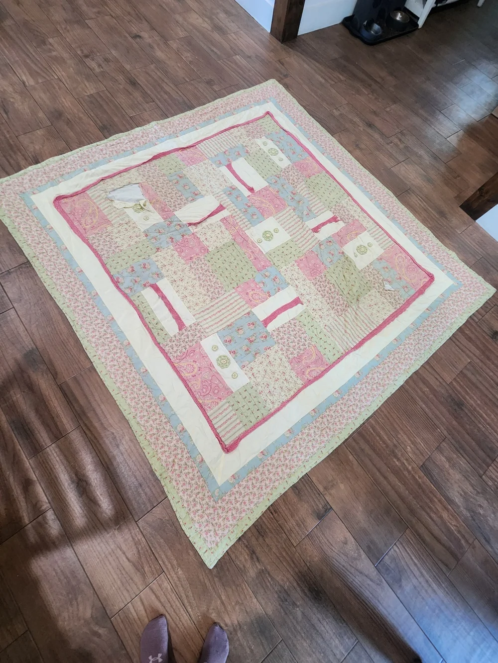 Handmade Pastel Patchwork Quilt Throw - Pink, Blue & Green 80x75